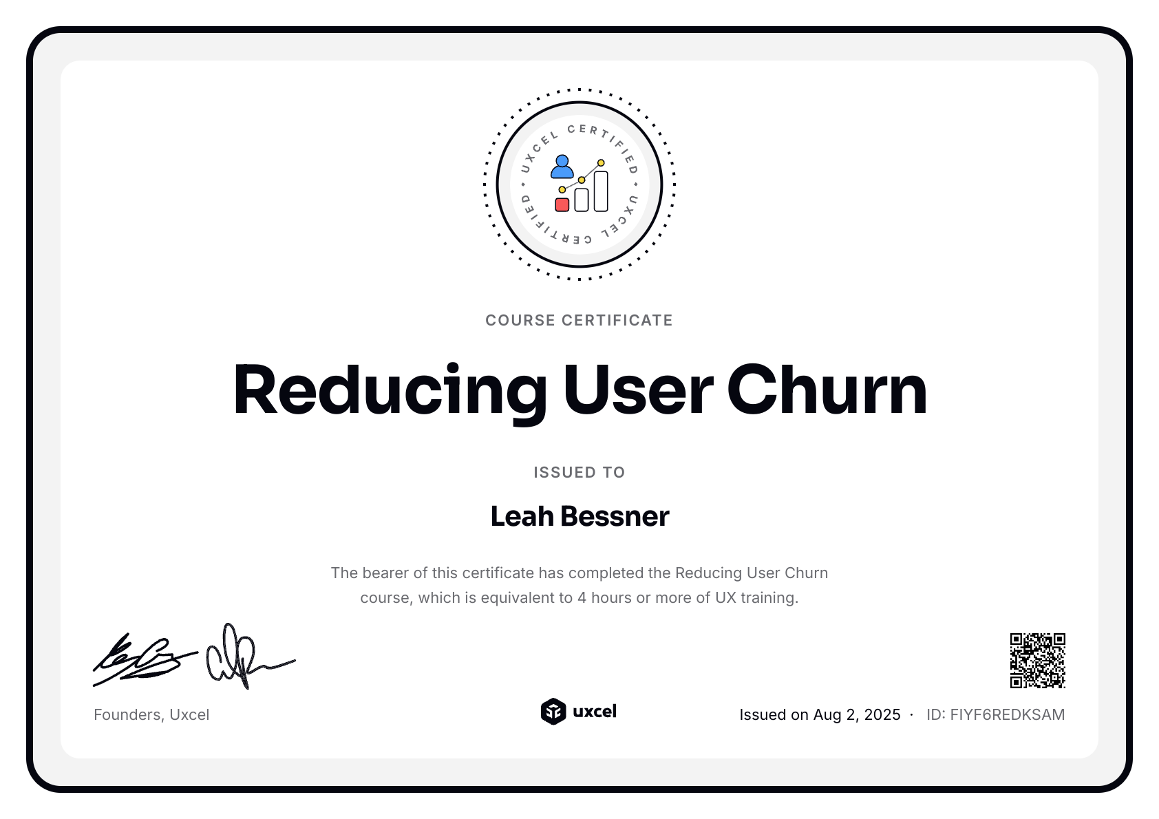 Leah Bessner's certificate